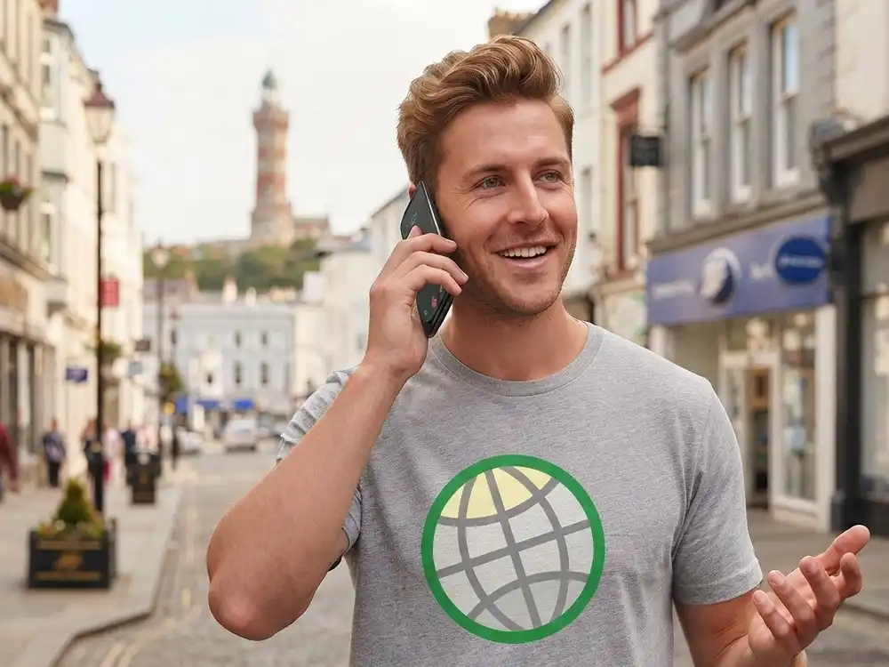 GODDRA consultant speaking on a mobile phone while walking down a UK high street.