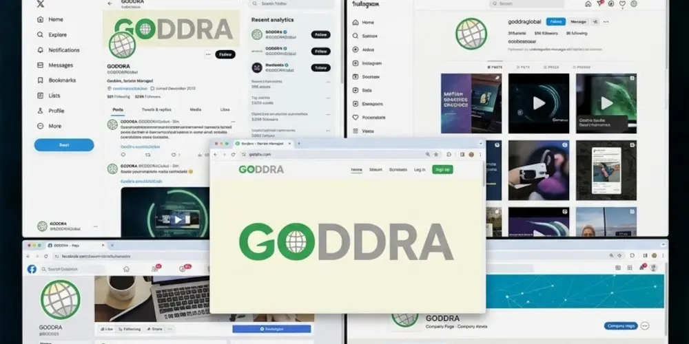 A computer screen displaying an array of social media management dashboards, including icons for Instagram, Facebook, X, and TikTok.